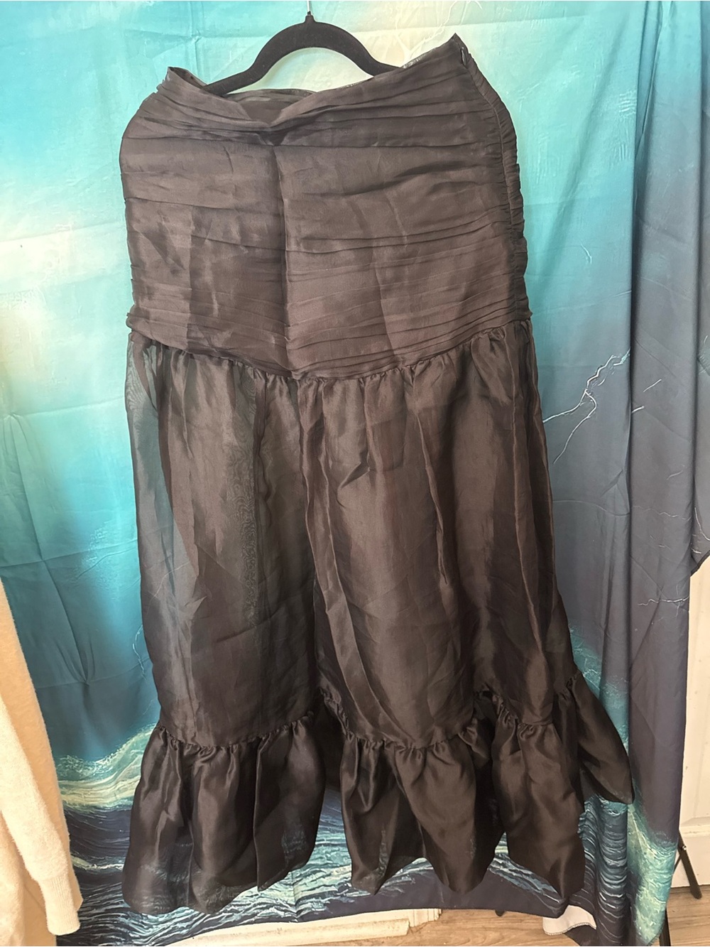 Cynthia Rowley Black Tiered Maxi Skirt with Ruffle Hem